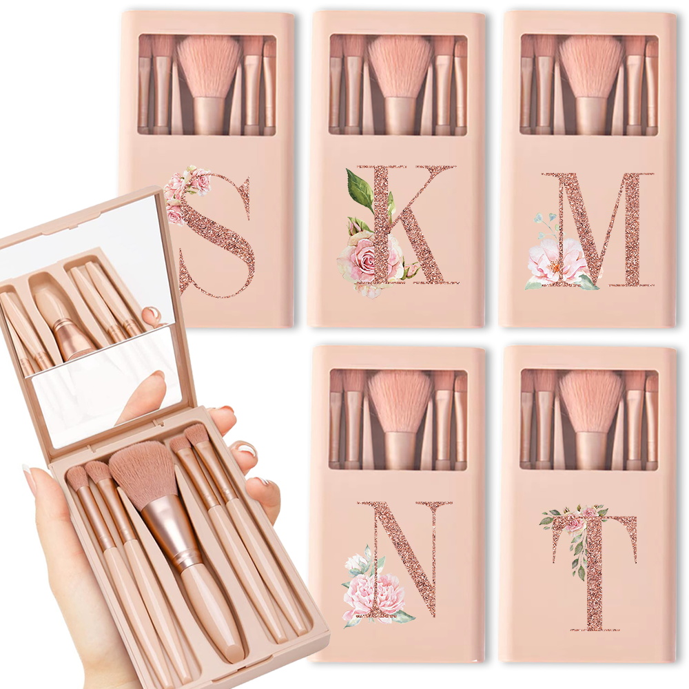 Beauty Flower Makeup - 5pcs Cosmetic Brush Kit With Mirror